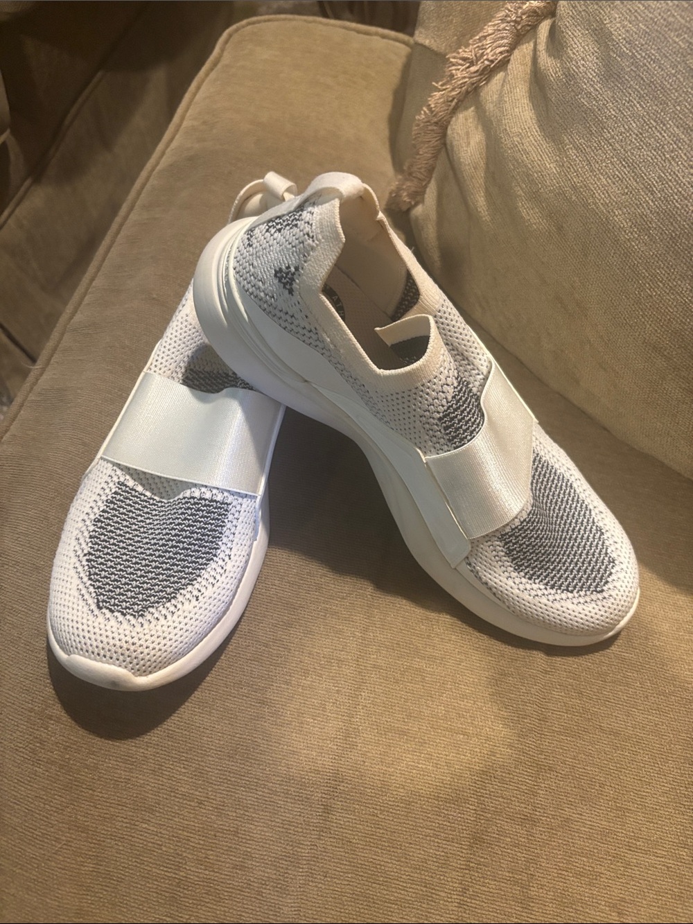 Women's Slip-On Knit Athletic Sneakers in White and Gray
